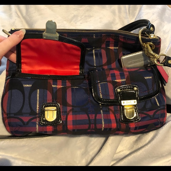Coach Handbag Shoulder Poppy Blue Purple Red Plaid Tartan Purse Bag G1282-21622 - Picture 3 of 9